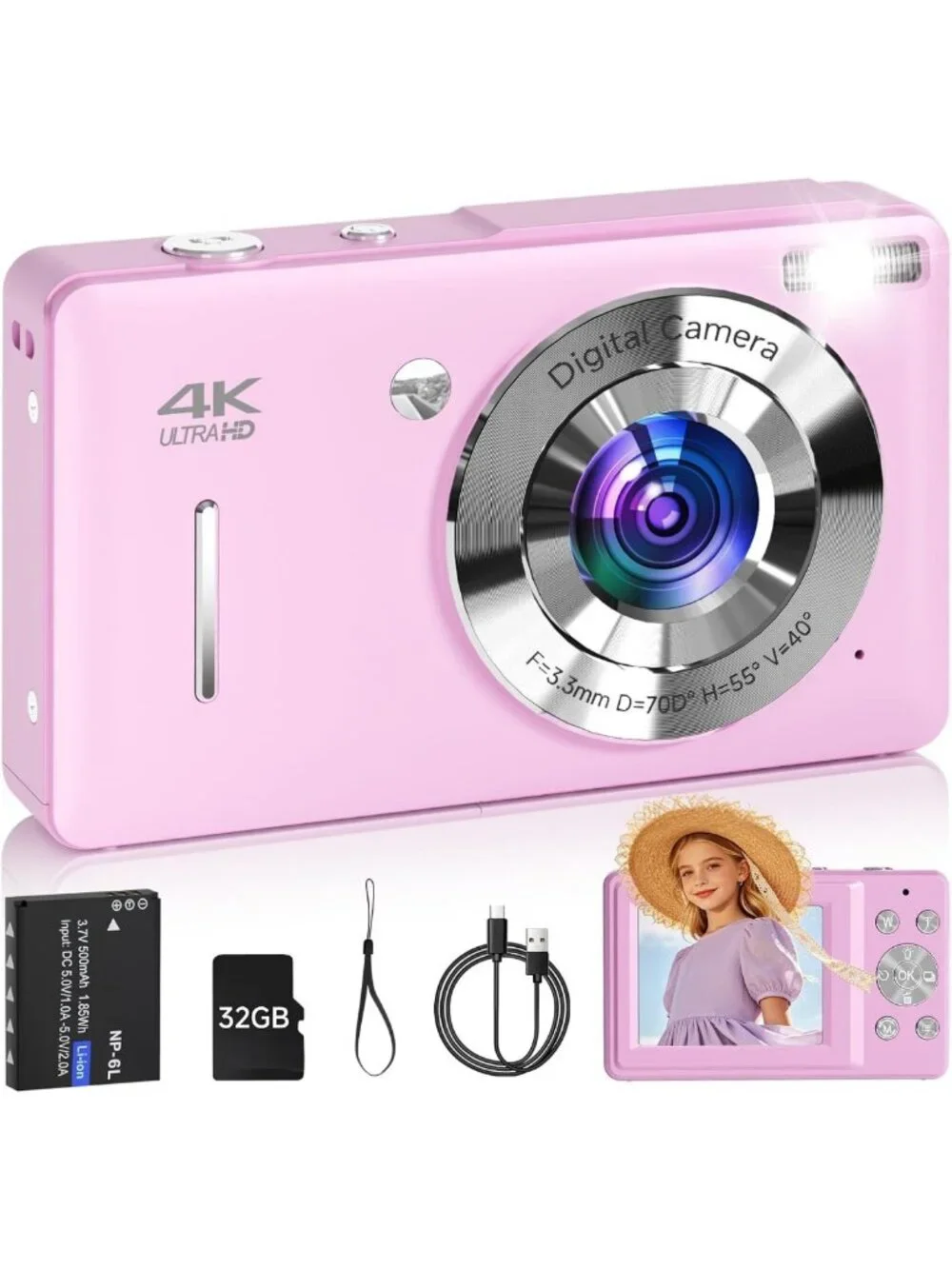 FHD 1080P 44MP Compact Digital Camera with 16X Zoom, Face Detection & Filters
